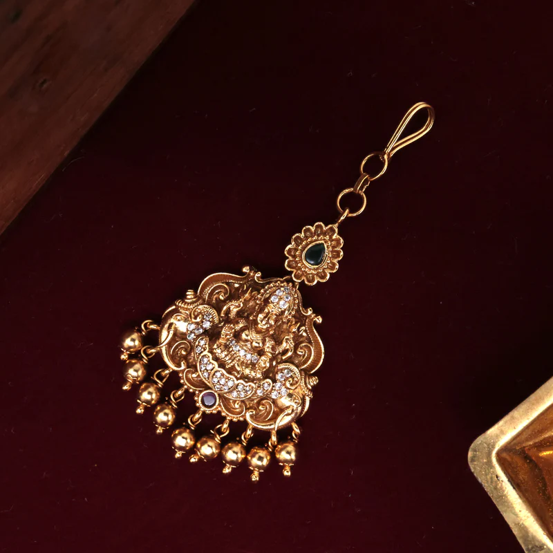 Antique Nagas AD Lakshmi Bridal Short Maang Tikka